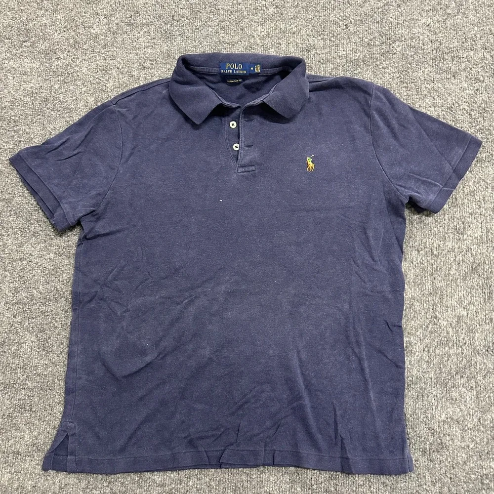 Polo Ralph Lauren Polo Mens Size M Navy Blue Custom Slim Fit Short Sleeve Pony